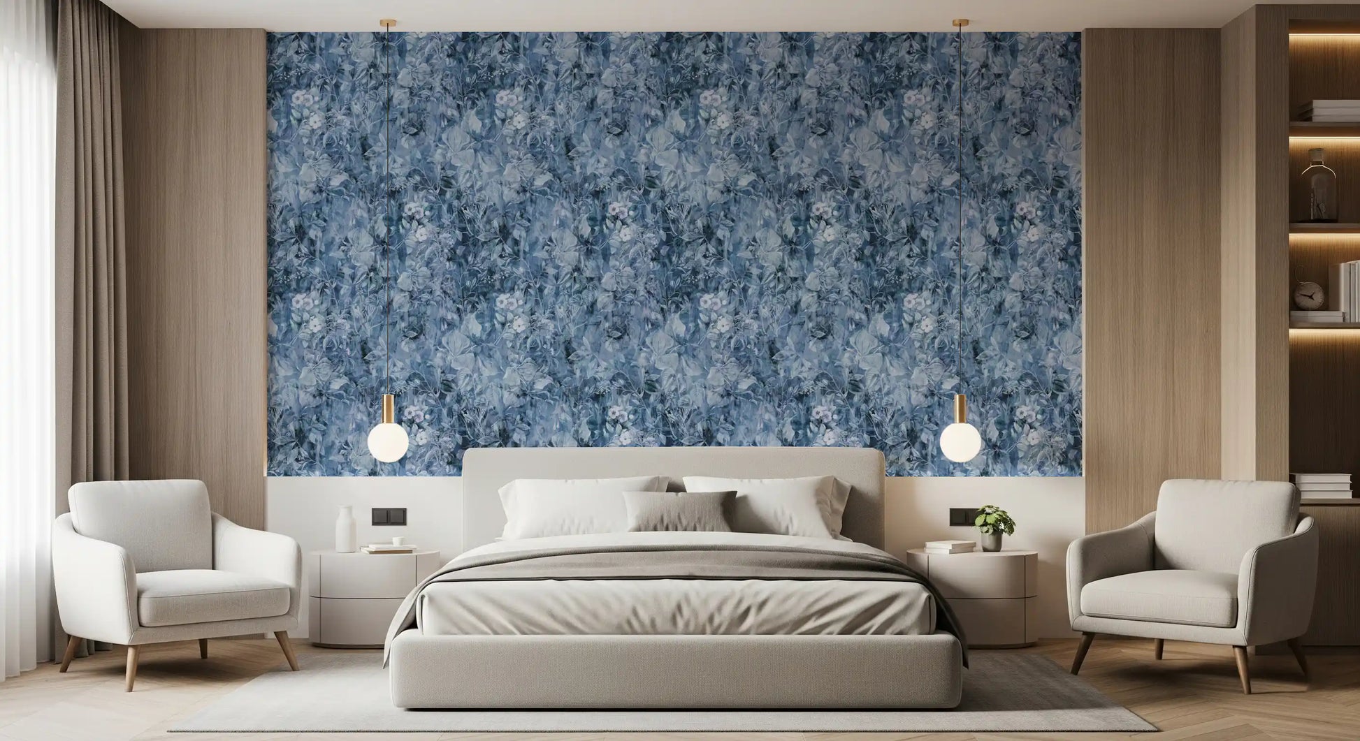 Indigo Botanical Brushstroke Wallpaper⁠