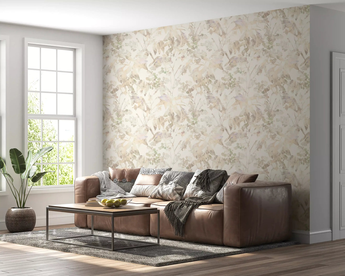 Muted Sage Garden Leaves Wallpaper⁠