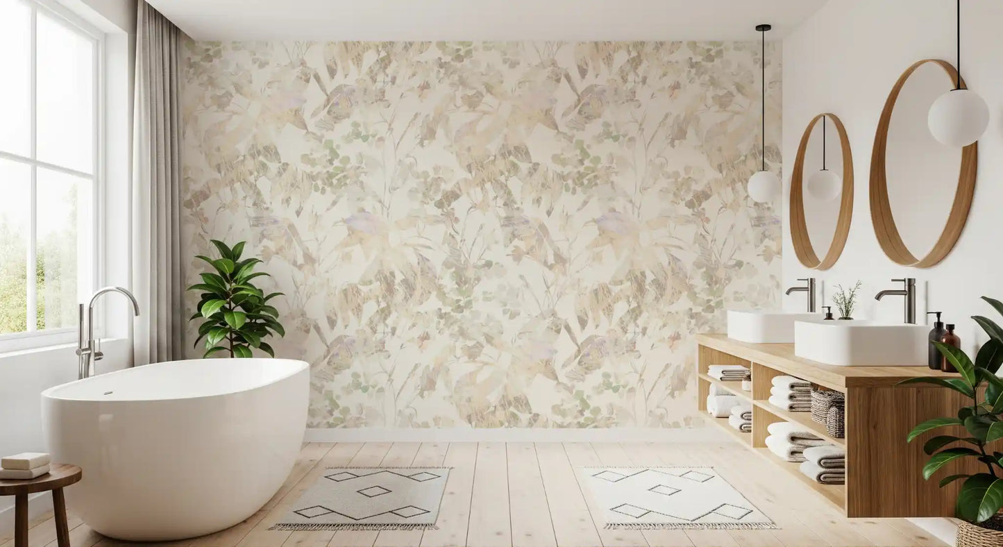 Muted Sage Garden Leaves Wallpaper⁠