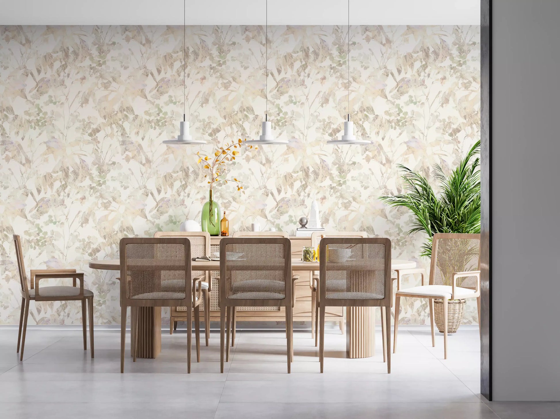 Muted Sage Garden Leaves Wallpaper⁠