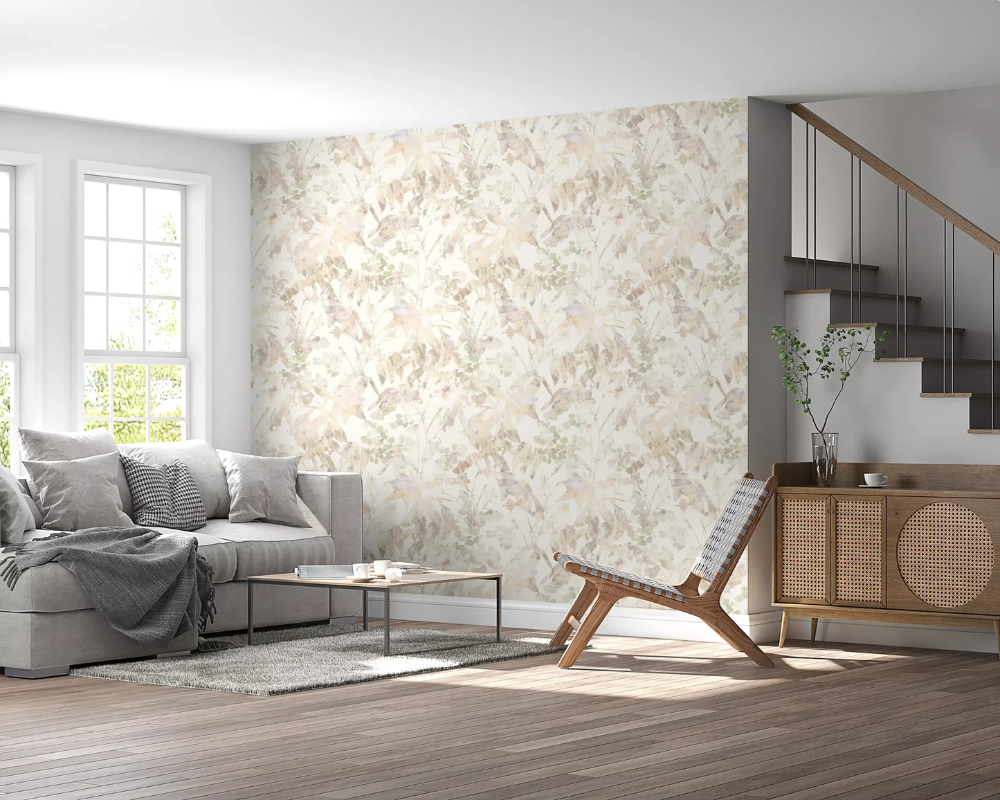 Muted Sage Garden Leaves Wallpaper⁠
