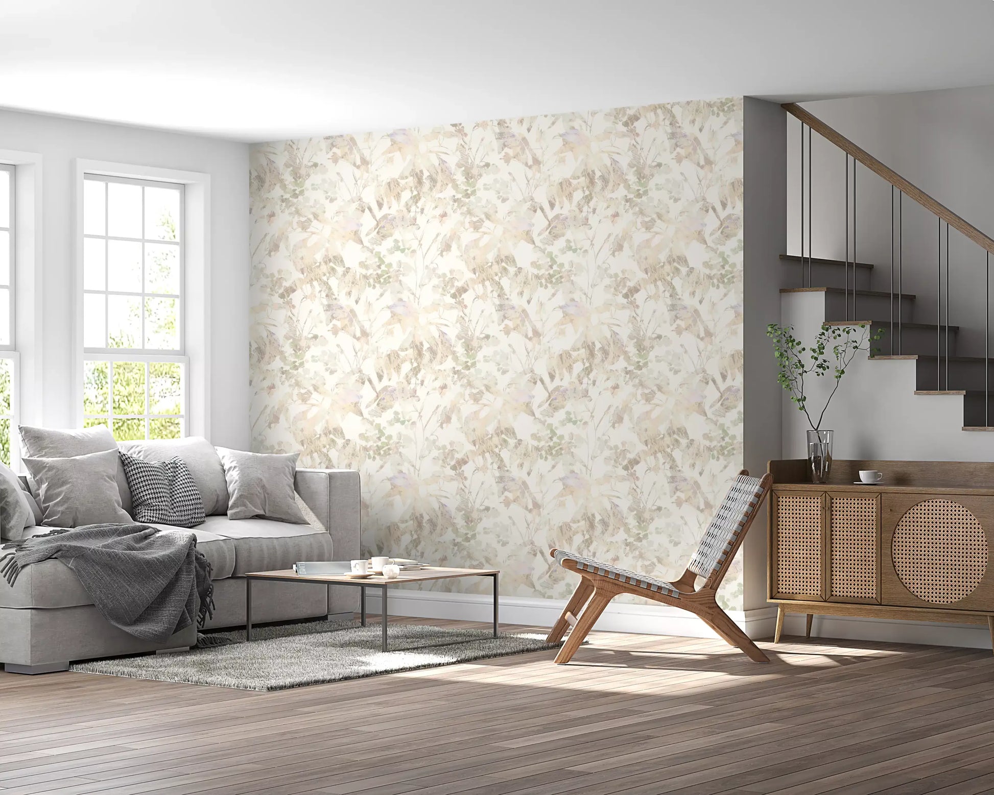 Muted Sage Garden Leaves Wallpaper⁠