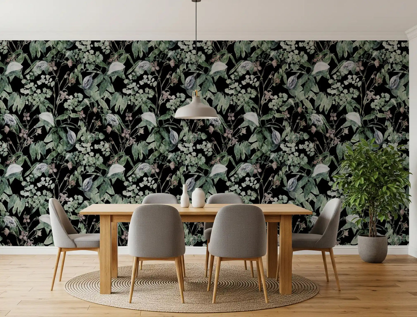Midnight Botanical Sketch Wallpaper⁠