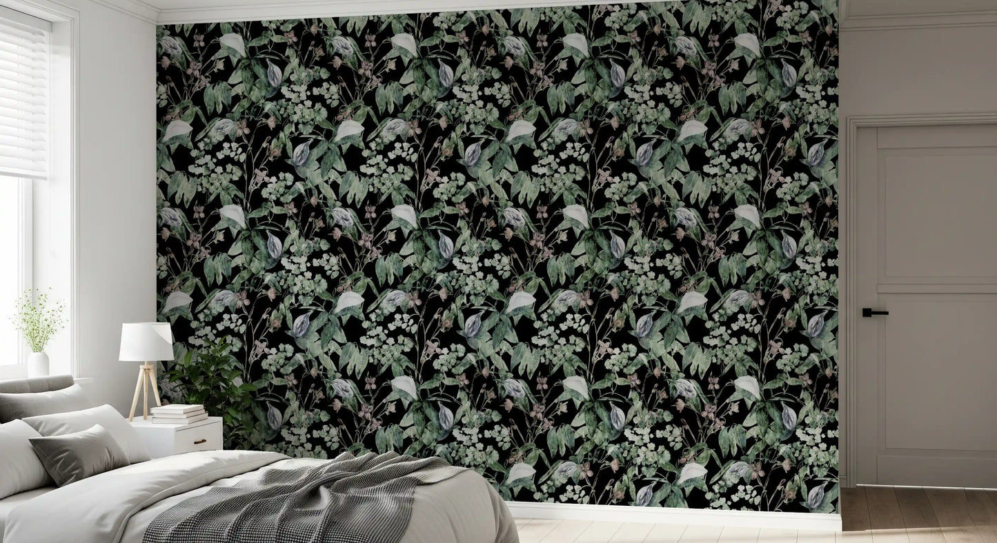 Midnight Botanical Sketch Wallpaper⁠