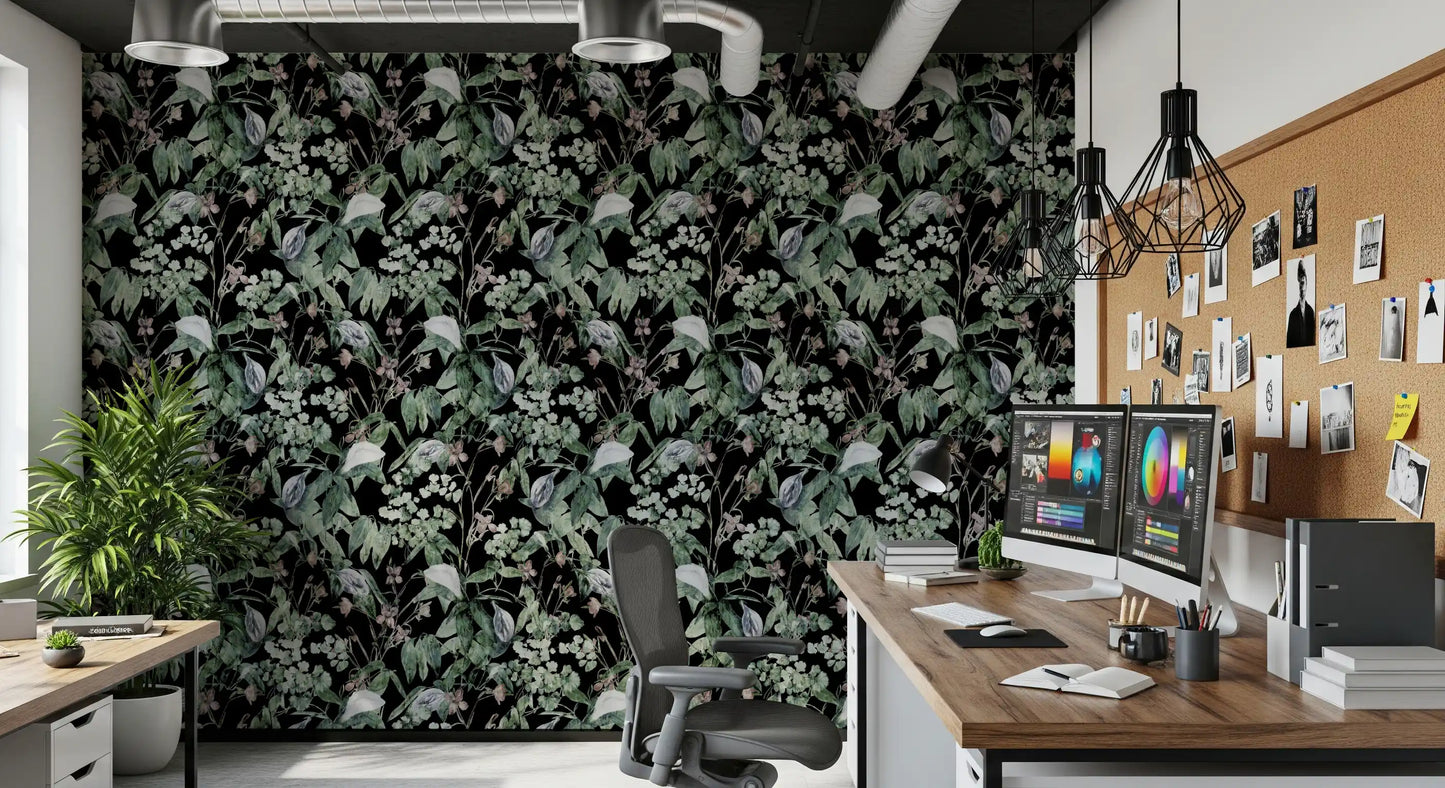 Midnight Botanical Sketch Wallpaper⁠