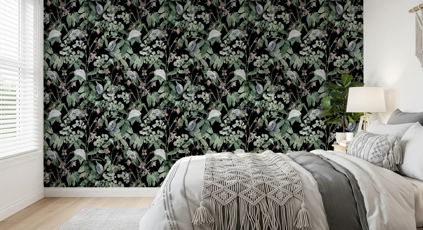 Midnight Botanical Sketch Wallpaper⁠