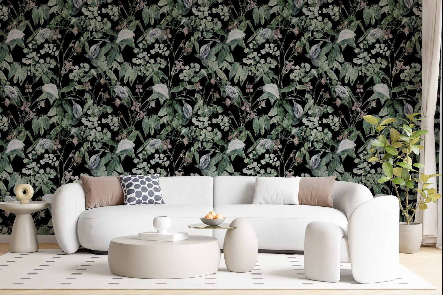 Midnight Botanical Sketch Wallpaper⁠