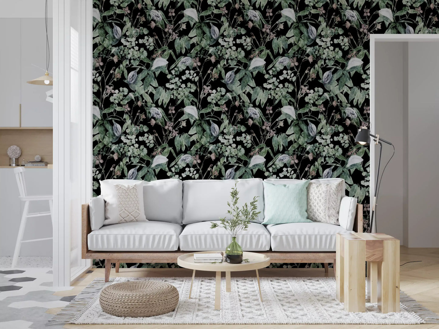 Midnight Botanical Sketch Wallpaper⁠