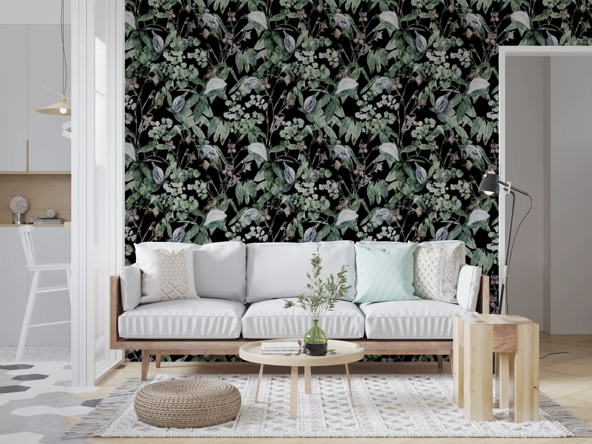 Midnight Botanical Sketch Wallpaper⁠
