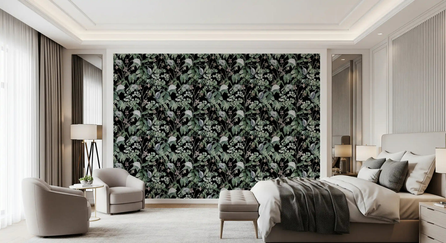 Midnight Botanical Sketch Wallpaper⁠