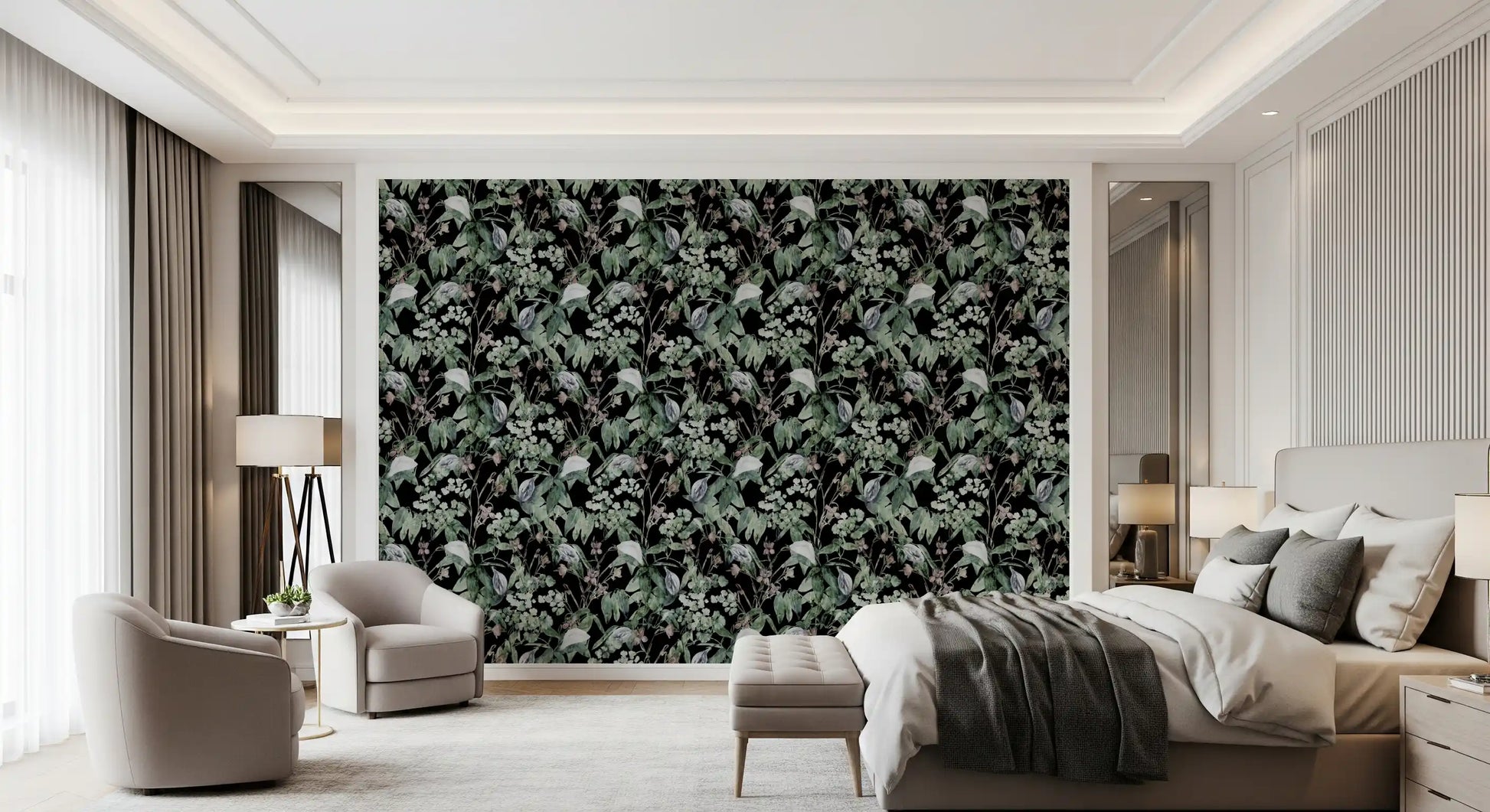 Midnight Botanical Sketch Wallpaper⁠