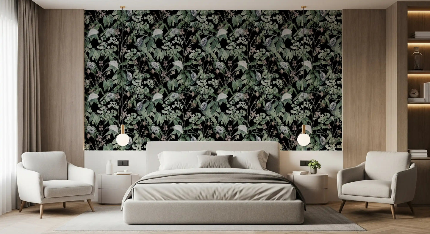 Midnight Botanical Sketch Wallpaper⁠