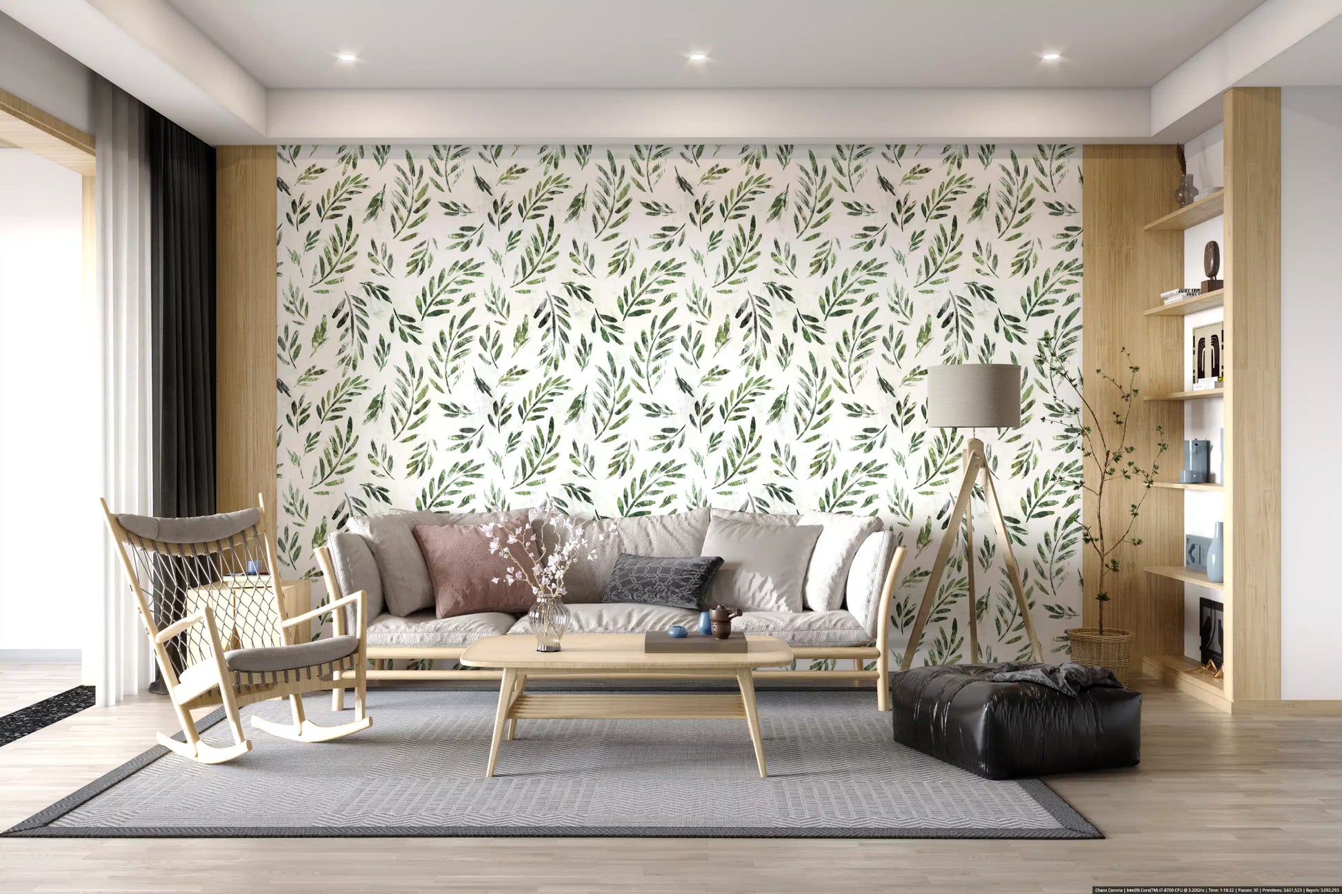 Rustic Botanical Green Leaves Wallpaper⁠