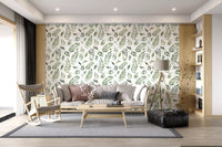 Rustic Botanical Green Leaves Wallpaper⁠