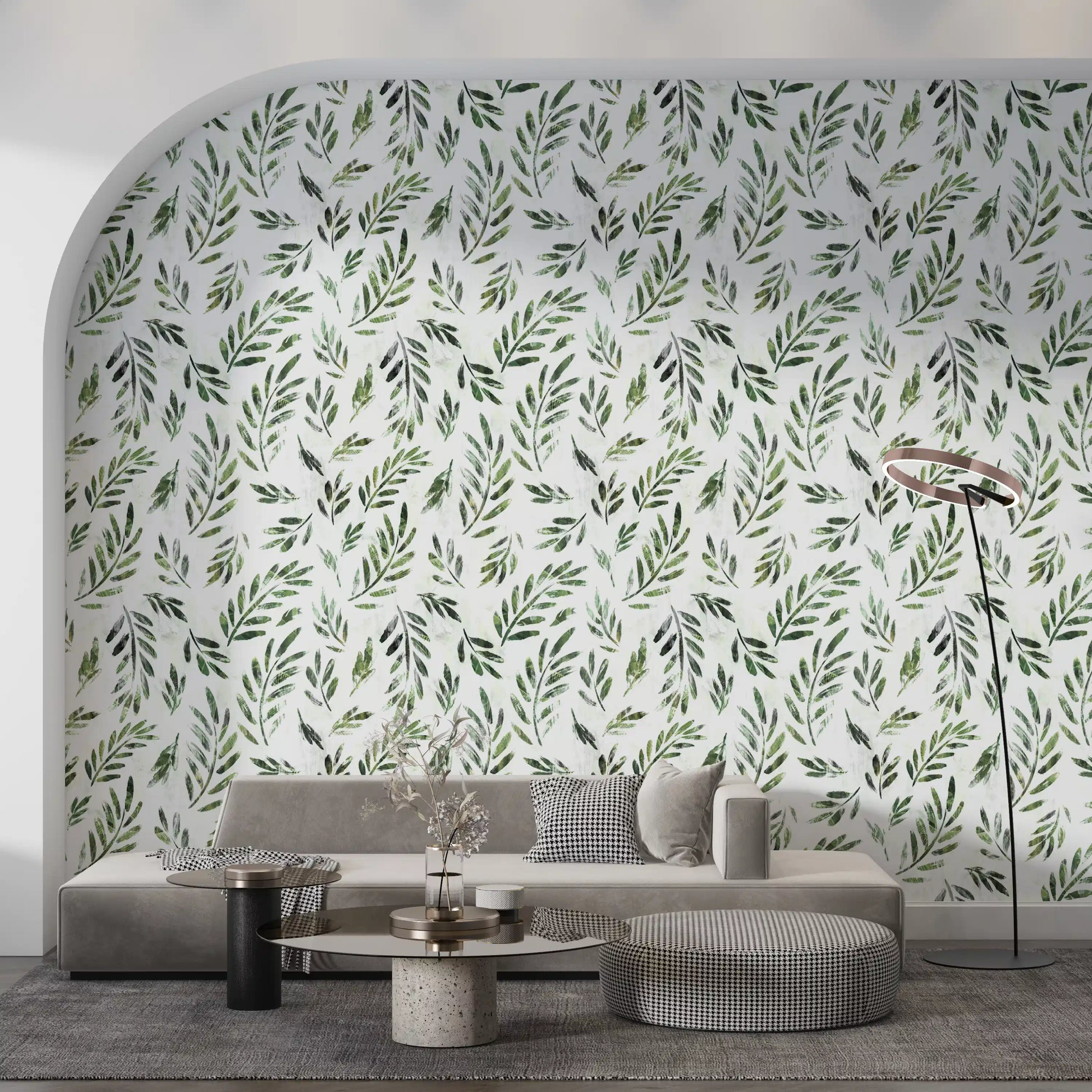 Rustic Botanical Green Leaves Wallpaper⁠