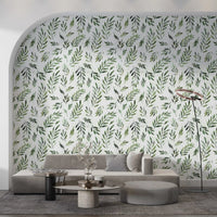 Rustic Botanical Green Leaves Wallpaper⁠