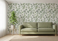 Rustic Botanical Green Leaves Wallpaper⁠