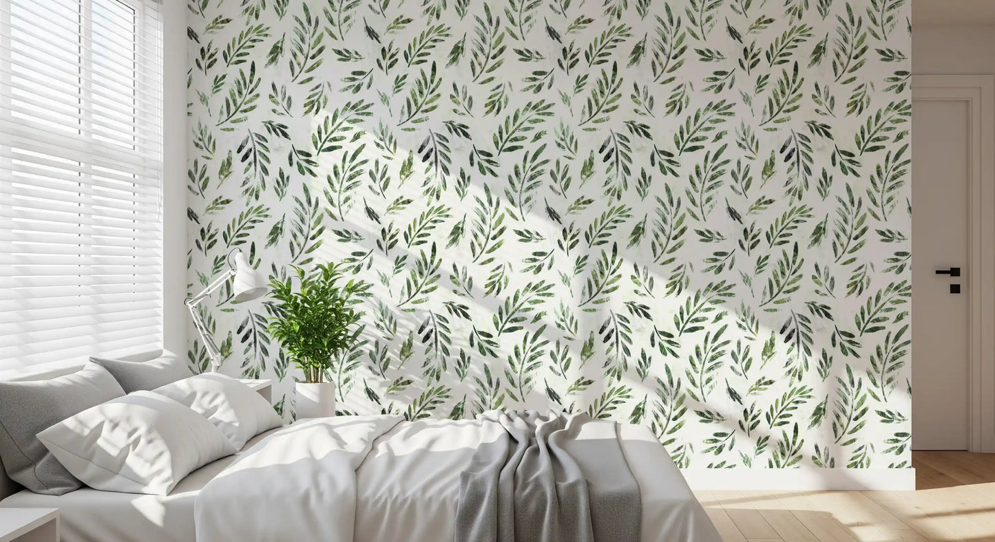 Rustic Botanical Green Leaves Wallpaper⁠