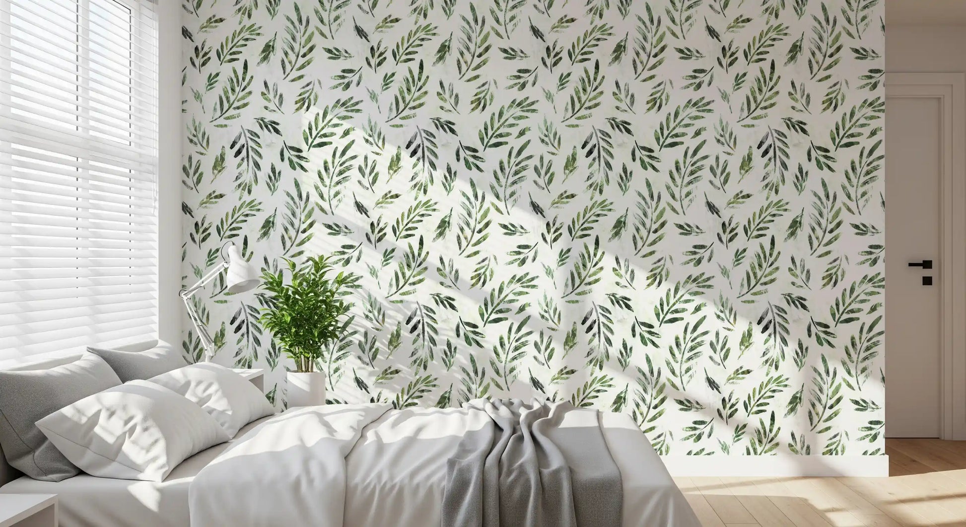 Rustic Botanical Green Leaves Wallpaper⁠