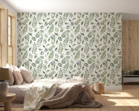 Rustic Botanical Green Leaves Wallpaper⁠