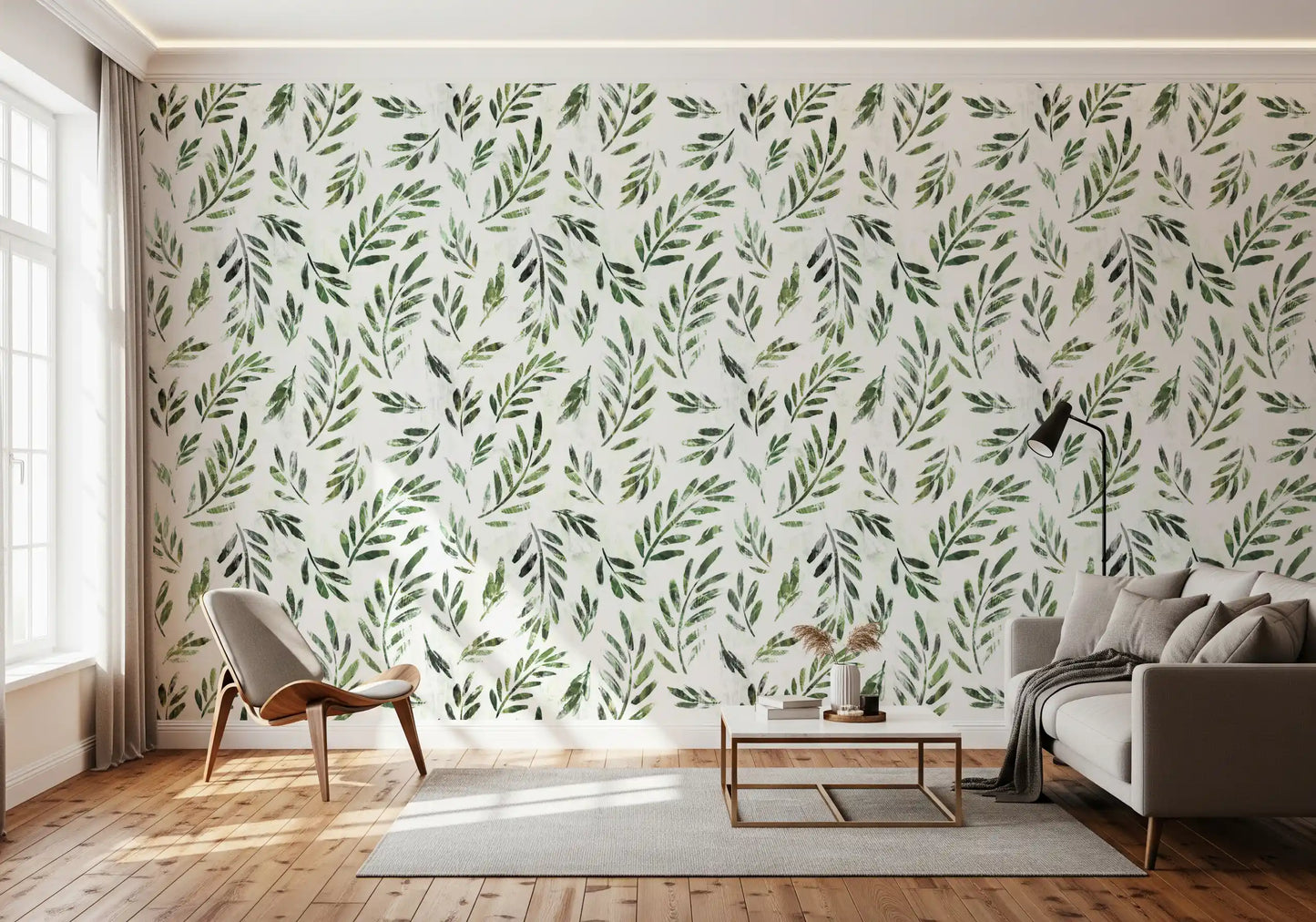 Rustic Botanical Green Leaves Wallpaper⁠