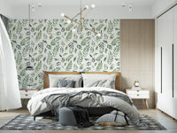 Rustic Botanical Green Leaves Wallpaper⁠