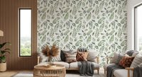 Rustic Botanical Green Leaves Wallpaper⁠