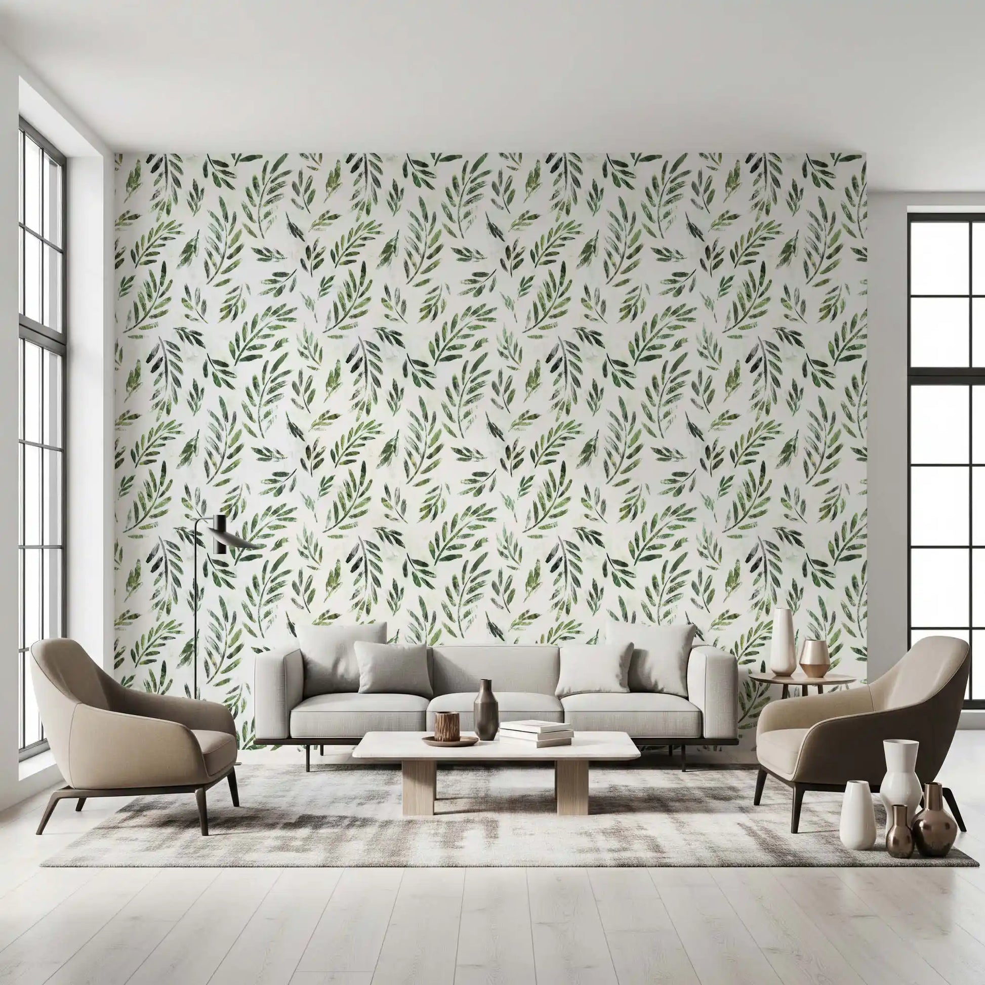 Rustic Botanical Green Leaves Wallpaper⁠