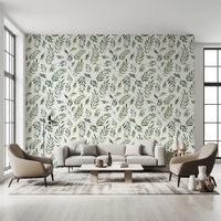 Rustic Botanical Green Leaves Wallpaper⁠