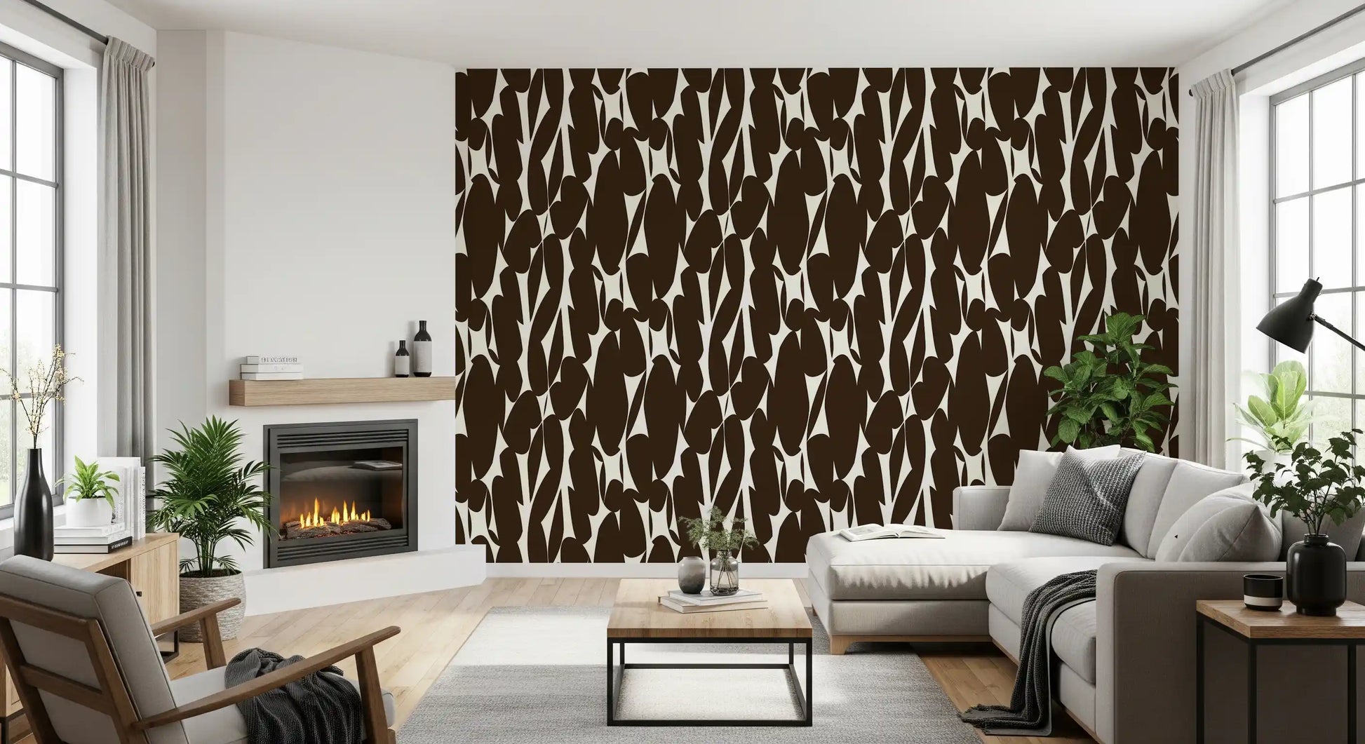 Abstract Organic Dark Brown Shapes Wallpaper⁠