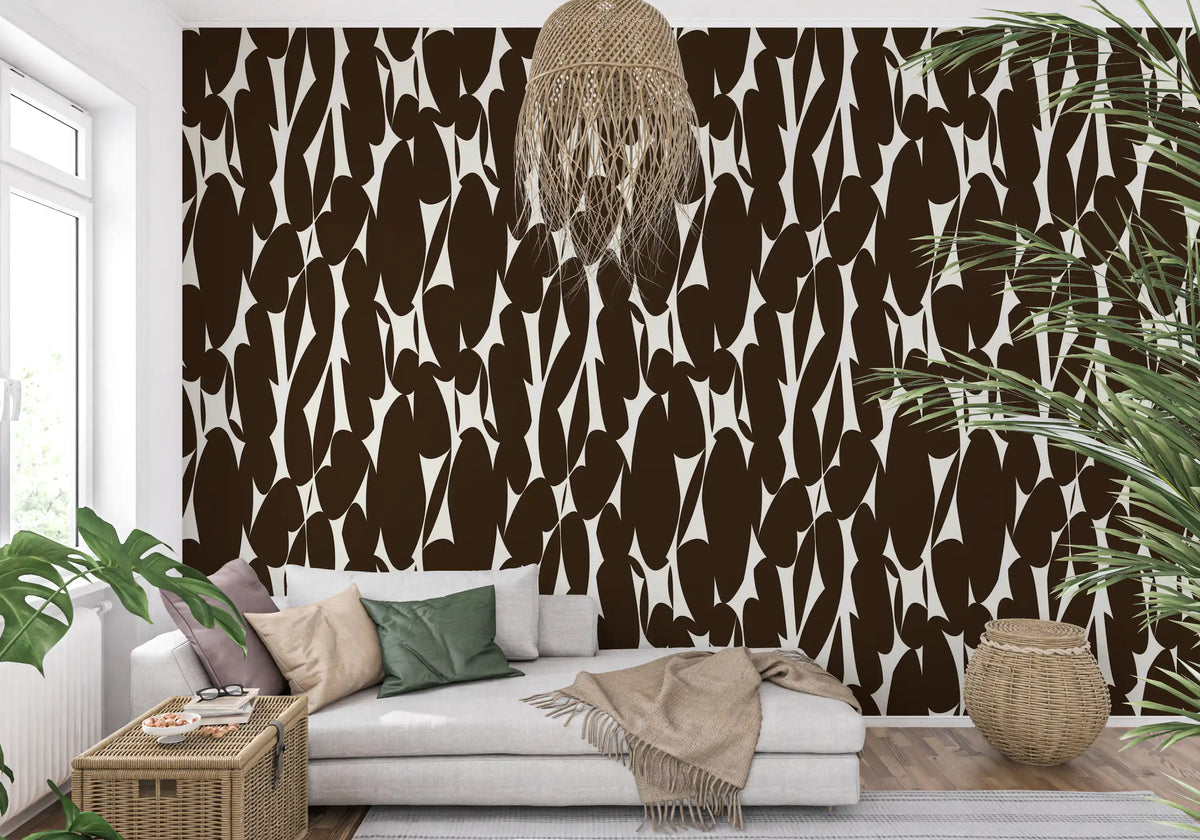 Brown organic shapes wallpaper in a cosy living room GD11866