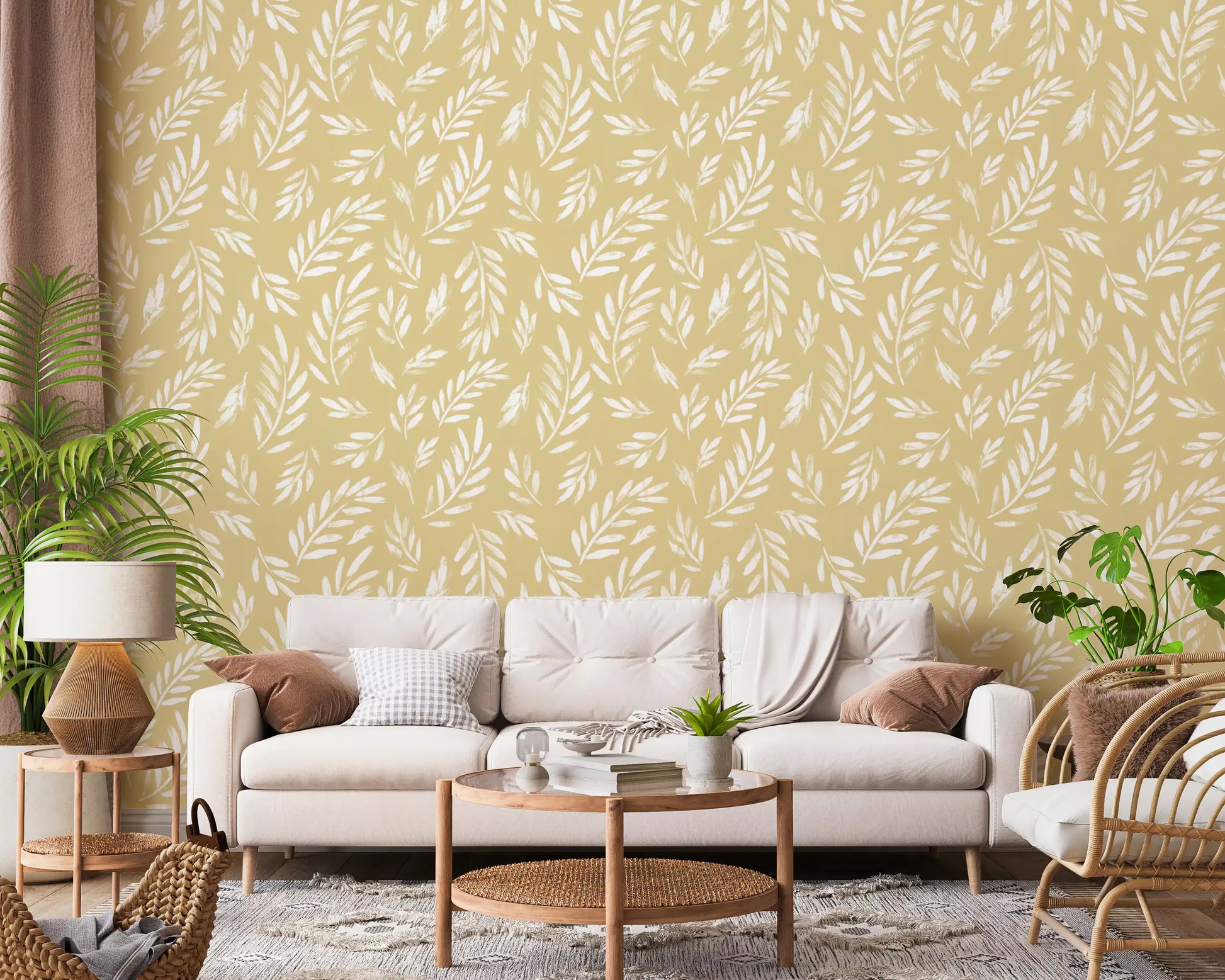 Golden Foliage Strokes Wallpaper⁠