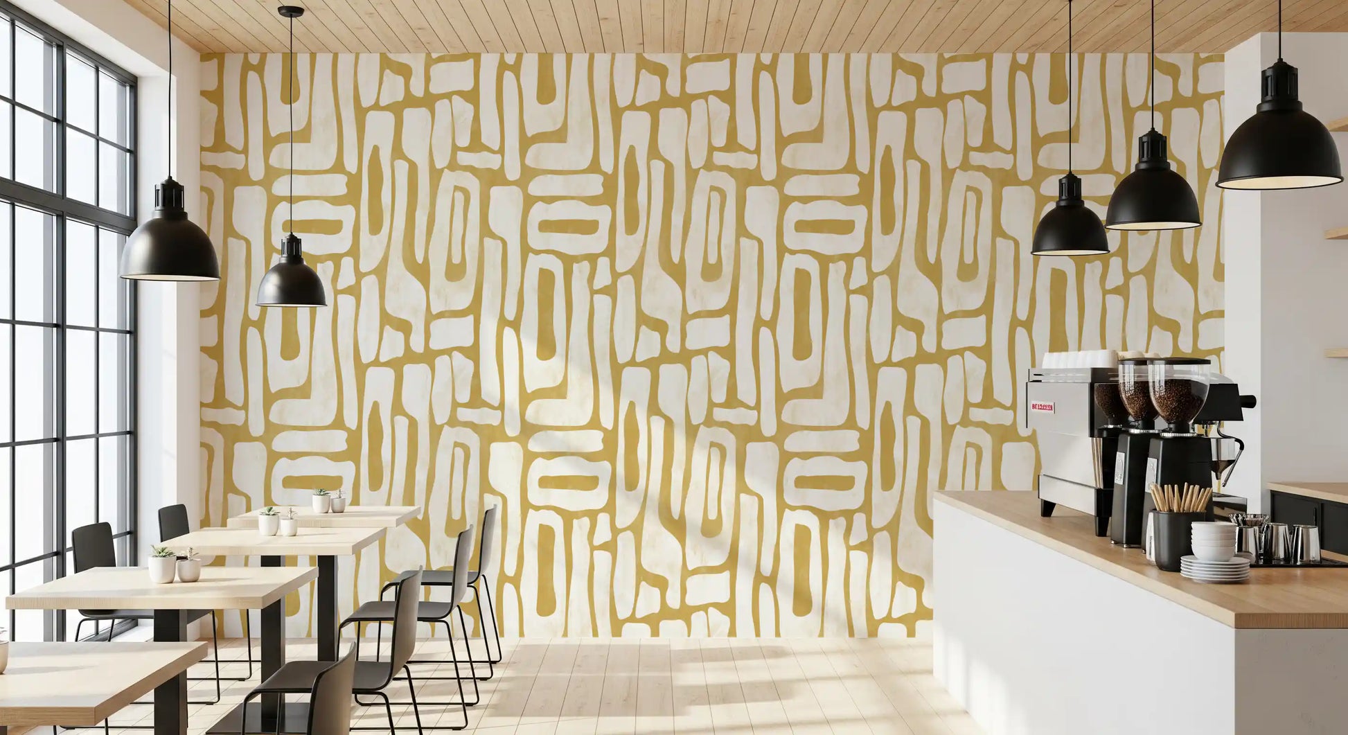 Minimalist Gold and Cream Interlocking Forms Wallpaper⁠