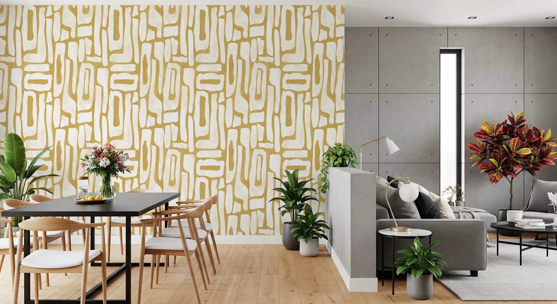 Minimalist Gold and Cream Interlocking Forms Wallpaper⁠