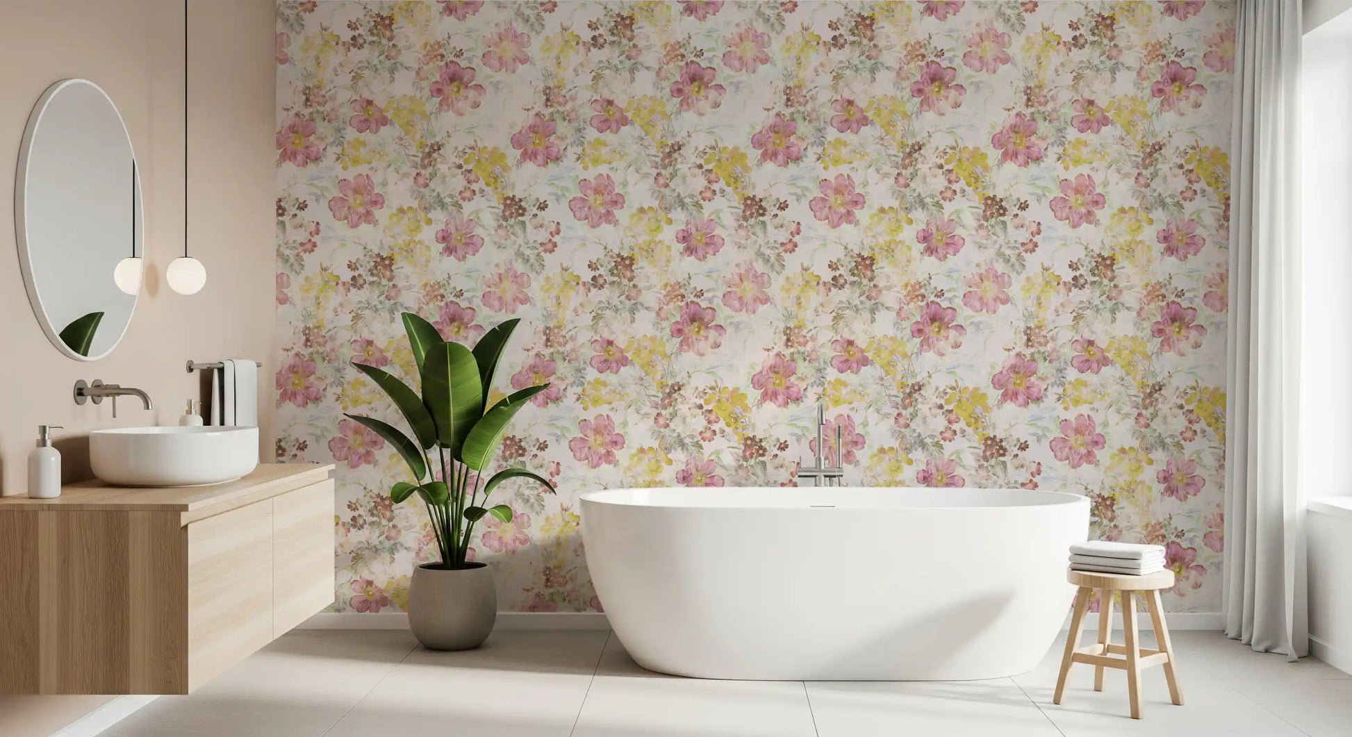 Vintage Pastel Floral Meadow Wallpaper⁠
