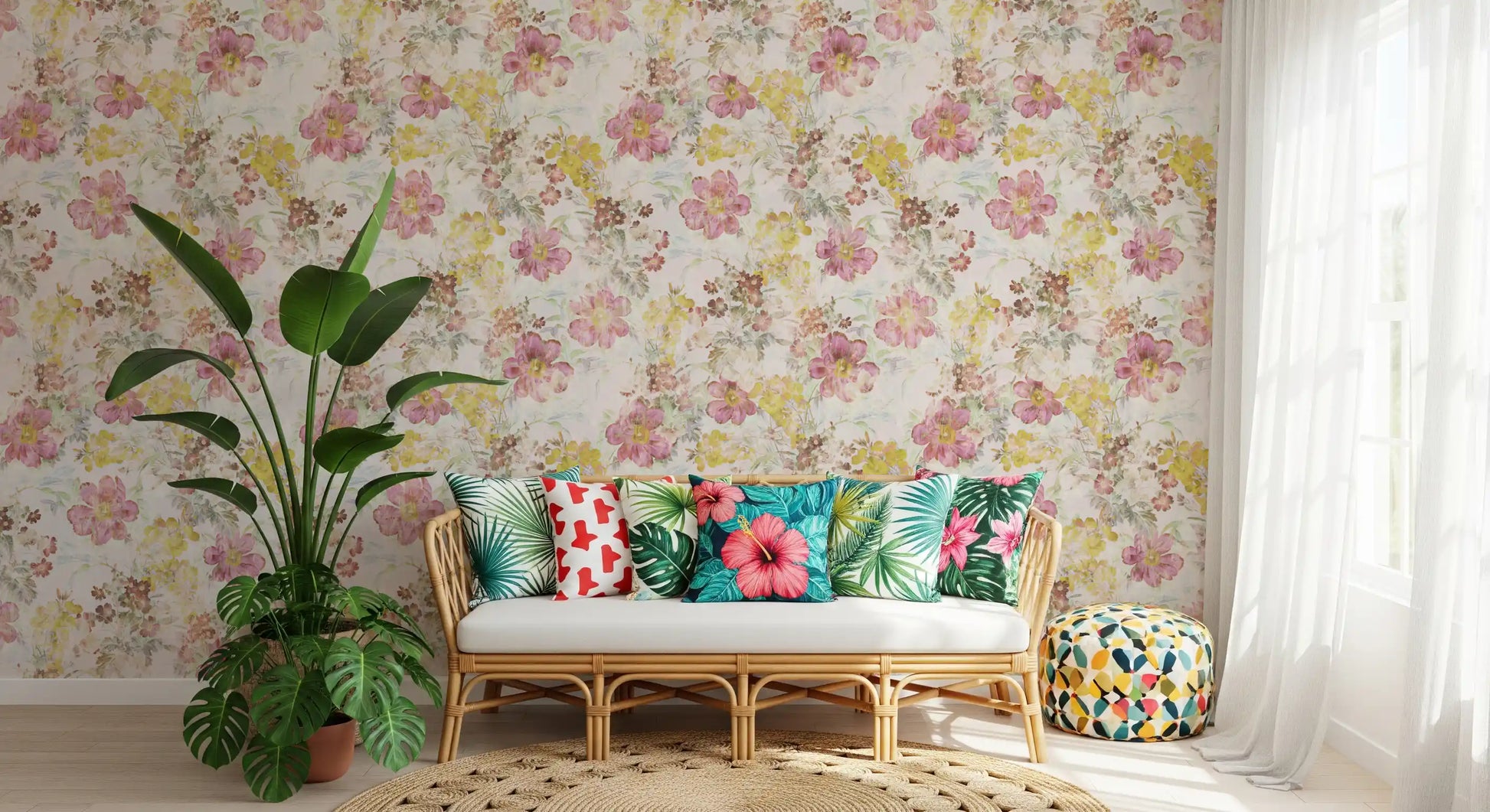 Vintage Pastel Floral Meadow Wallpaper⁠