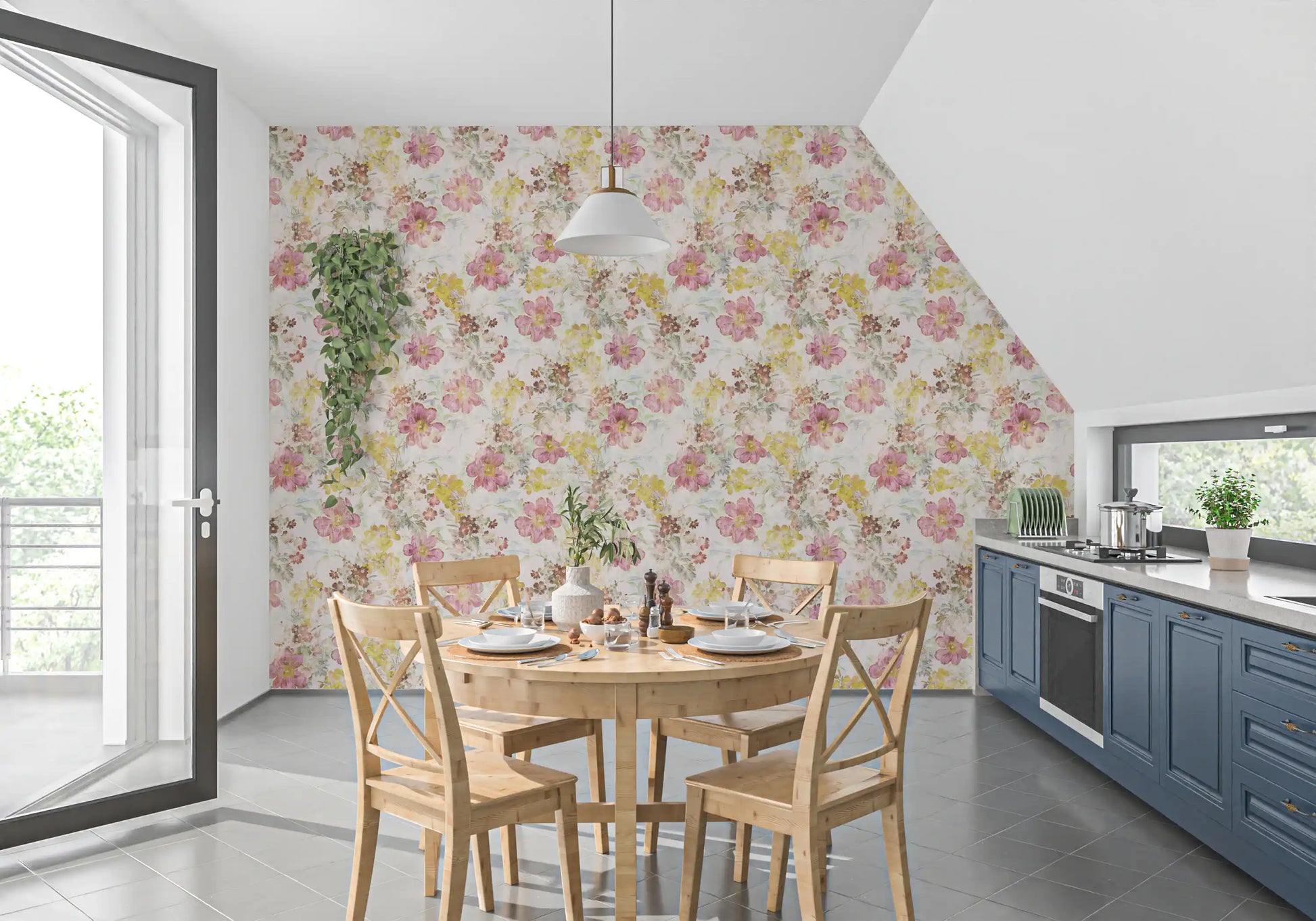 Vintage Pastel Floral Meadow Wallpaper⁠