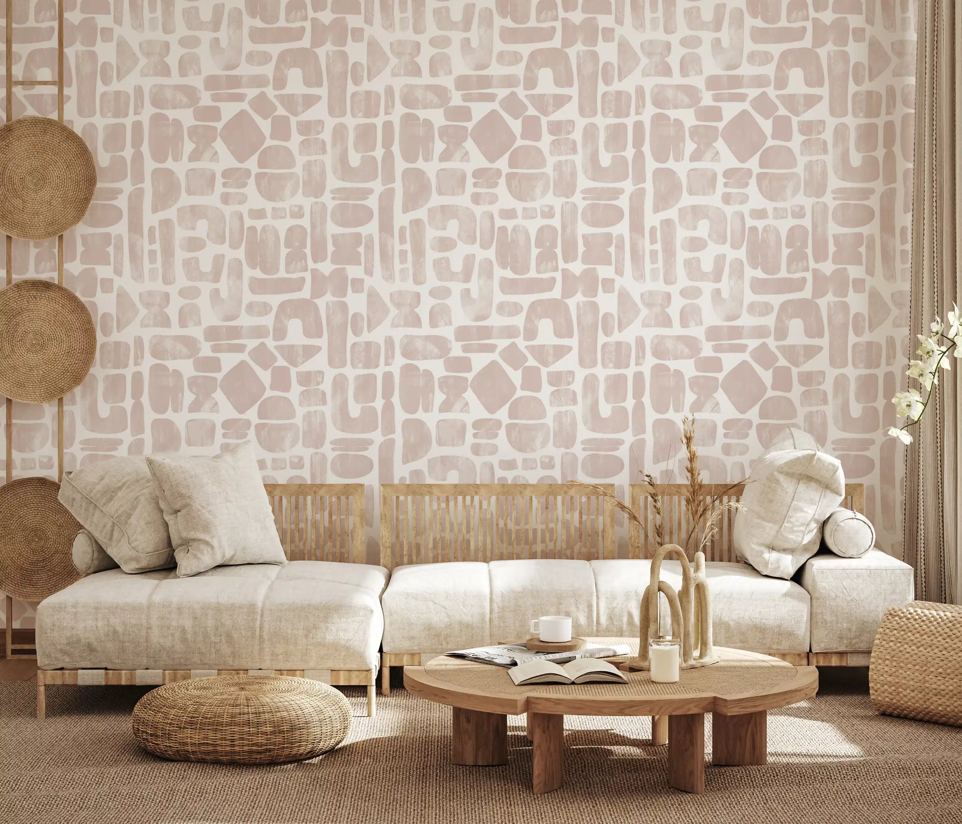 Abstract Painted Shapes in Blush Wallpaper⁠