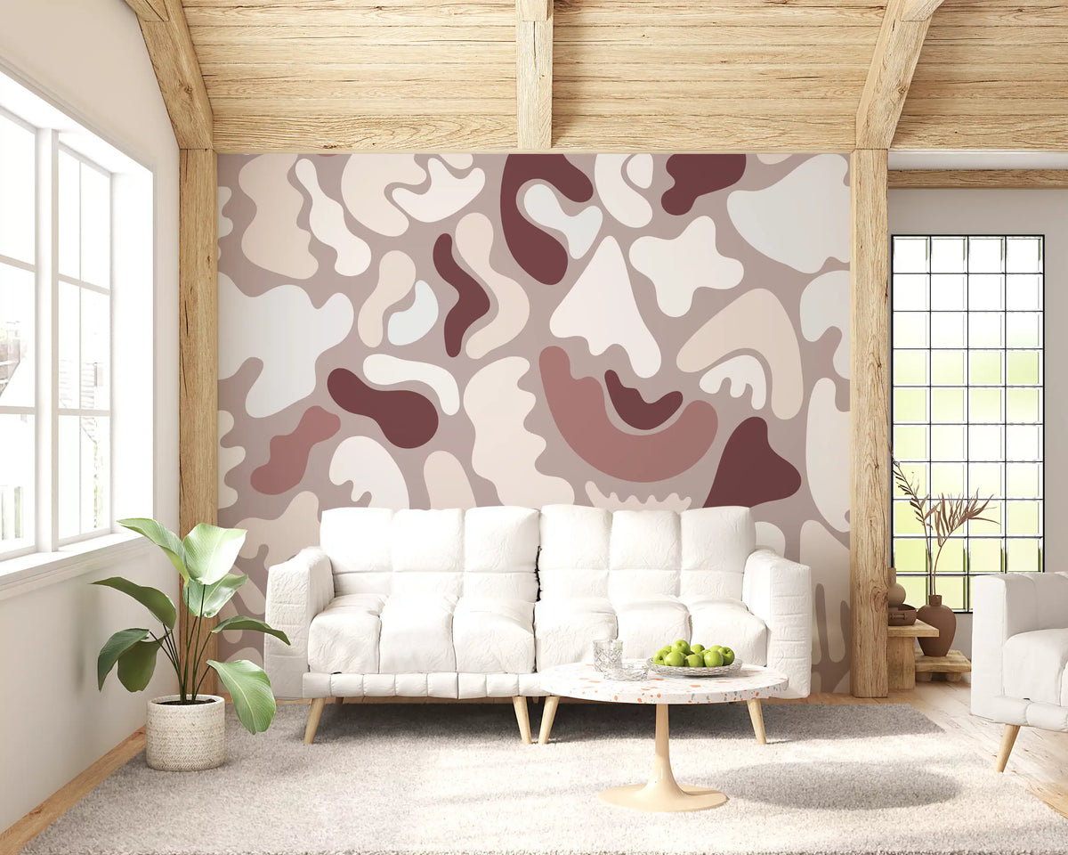 Earthy organic shapes mural in a cosy living room GD11875