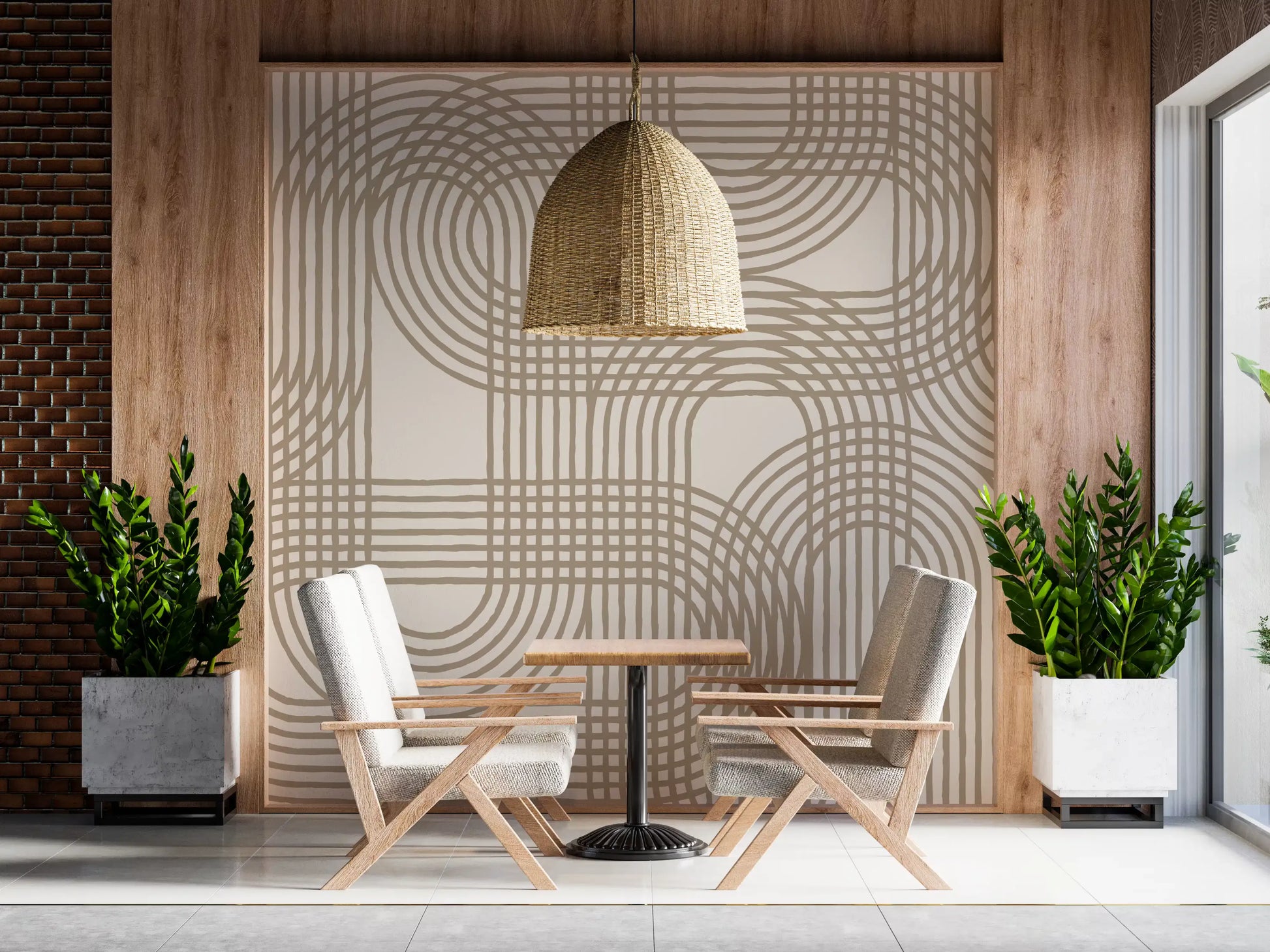 Abstract Organic Linear Grid Art Wall Mural