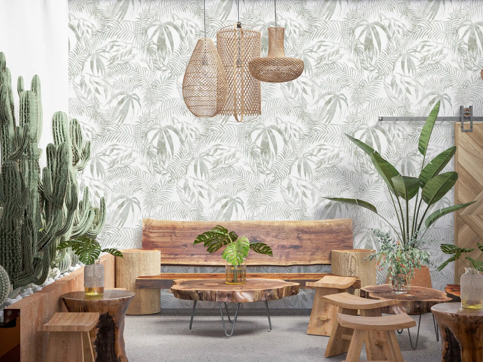 Muted Palm Leaf Silhouette Wallpaper⁠