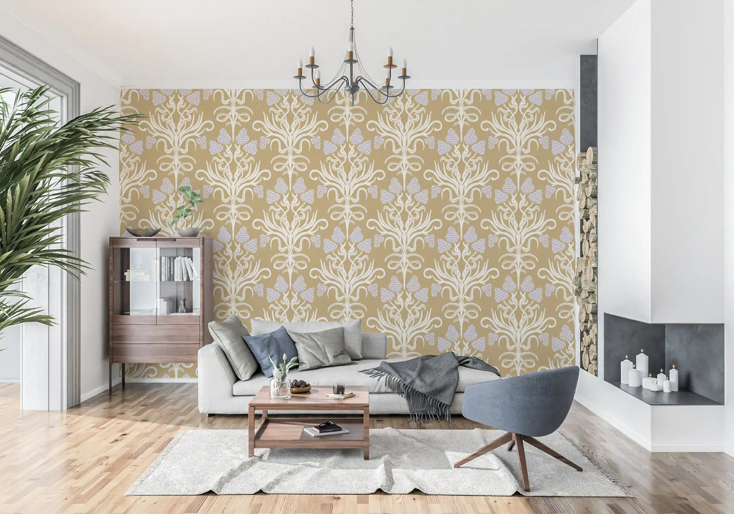 Art Nouveau Botanical Damask Wallpaper⁠