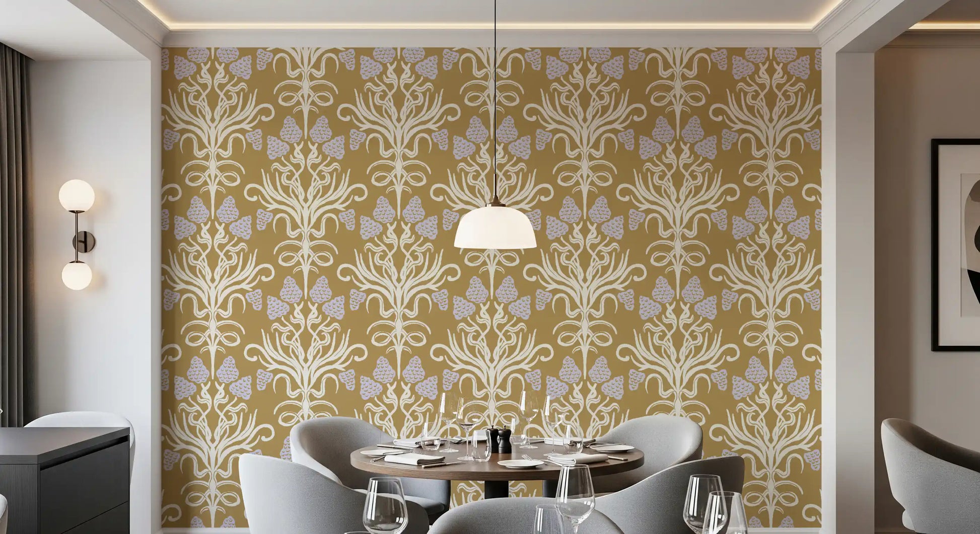 Art Nouveau Botanical Damask Wallpaper⁠