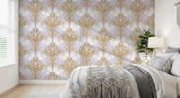 Art Nouveau Gold and Lavender Botanical Wallpaper⁠