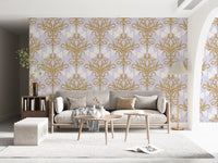 Art Nouveau Gold and Lavender Botanical Wallpaper⁠