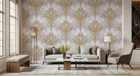 Art Nouveau Gold and Lavender Botanical Wallpaper⁠
