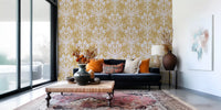 Golden Botanical Damask Motif Wallpaper⁠