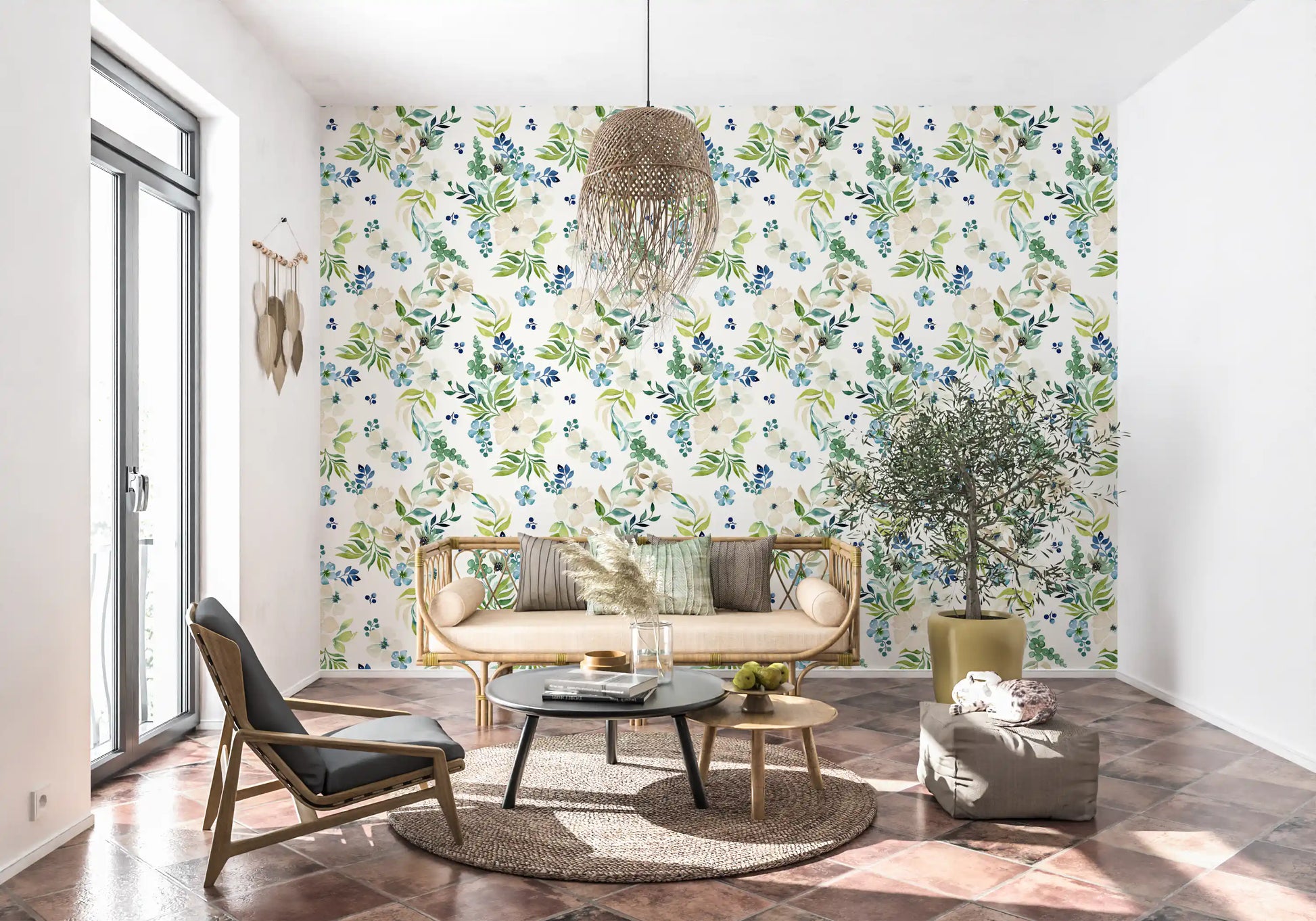 Serene Botanical Watercolor Bloom Wallpaper⁠