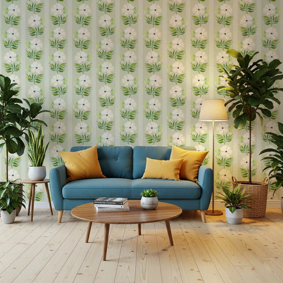 Watercolor Sage Floral Stripe Wallpaper⁠