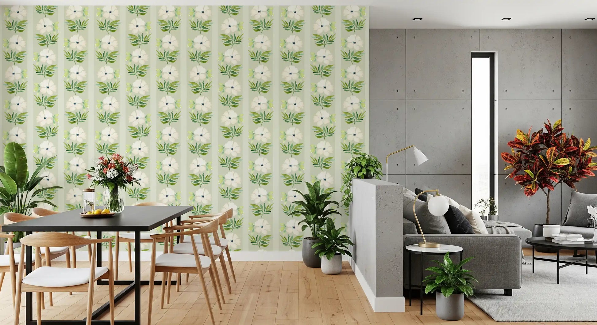 Watercolor Sage Floral Stripe Wallpaper⁠